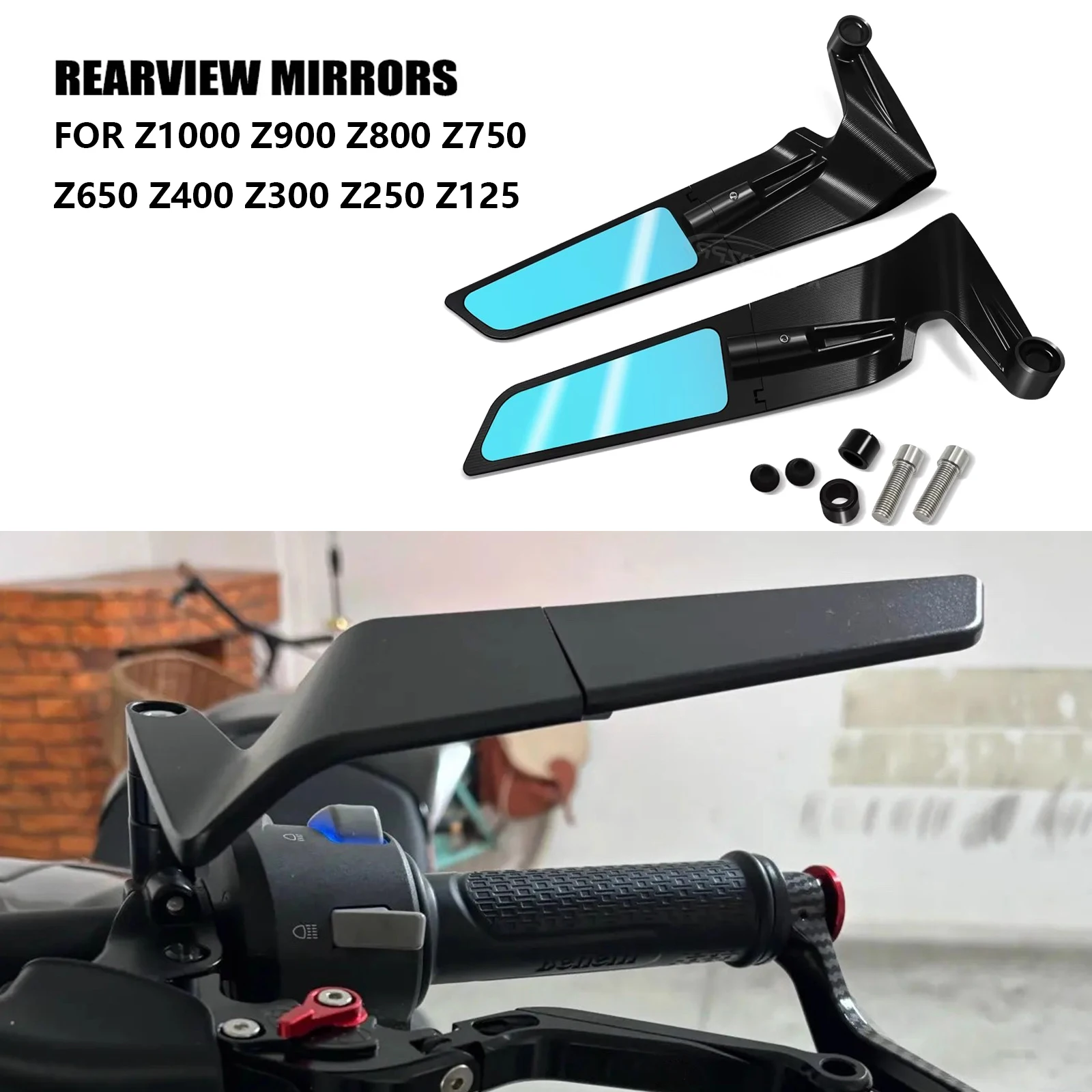 

Для Z1000 Z900 Z800 Z750 Z650 Z400 Z300 Z250 Z125 мотоциклетное зеркало модифицированное ветрокрыло регулируемое вращающееся зеркало заднего вида