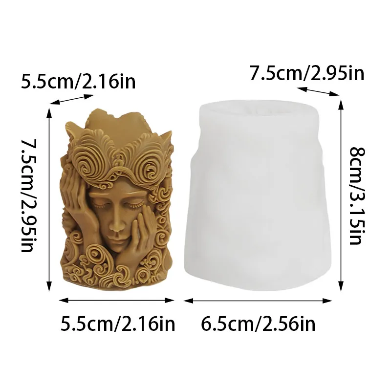 Swirl Relief Goddess Figure with Chin Rest and Closed Eyes Silicone Mold for Making Handmade Scented Candles, Resin, and Plaster Ornaments