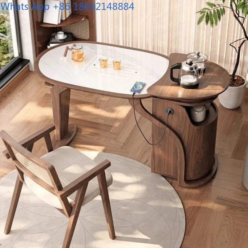 

New Solid Wood Balcony Tea Table for Home, Modern Minimalist New Chinese Style Walnut Rock Slab Tea Table