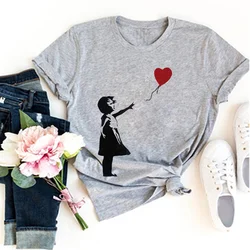 Banksy Girl with Balloon t shirt women harajuku Y2K designer top female anime harajuku clothing