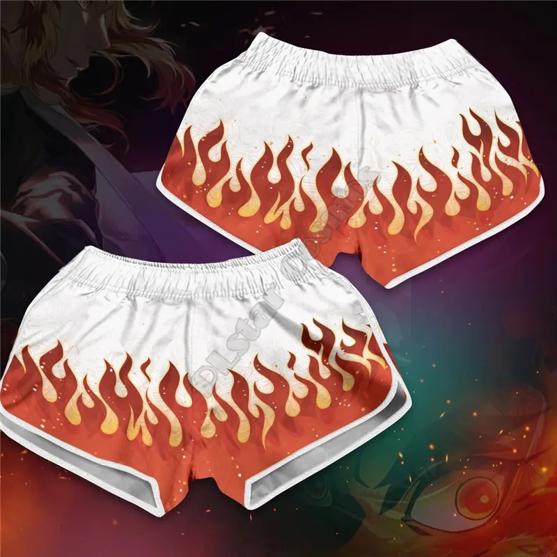 Kyojuro-Bañador con estampado 3D para mujer, pantalones cortos de playa con cintura elástica, de secado rápido, ropa de Cosplay