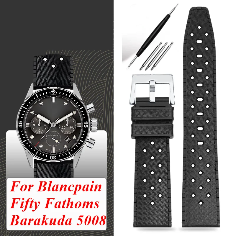 Watch Strap For Blancpain Fifty Fathoms Barakuda Soft Tropical Silicone Rubber Band Breathable Unieversal Bracelet 20MM
