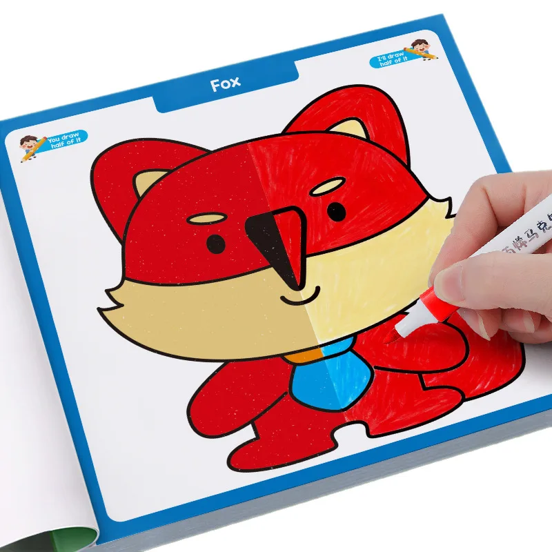 Children's Creative Coloring Book - Half-Coloring, Animals, Ocean, Character Patterns, Fun Graffiti Art Activities, Early Learni