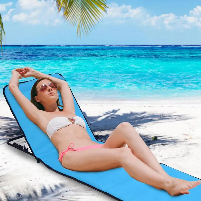 Beach Lounge Chair 5-Position Outdoor Chaise With Headrest For Sun Tanning Portable Reclining Chair Foldable Lounger For