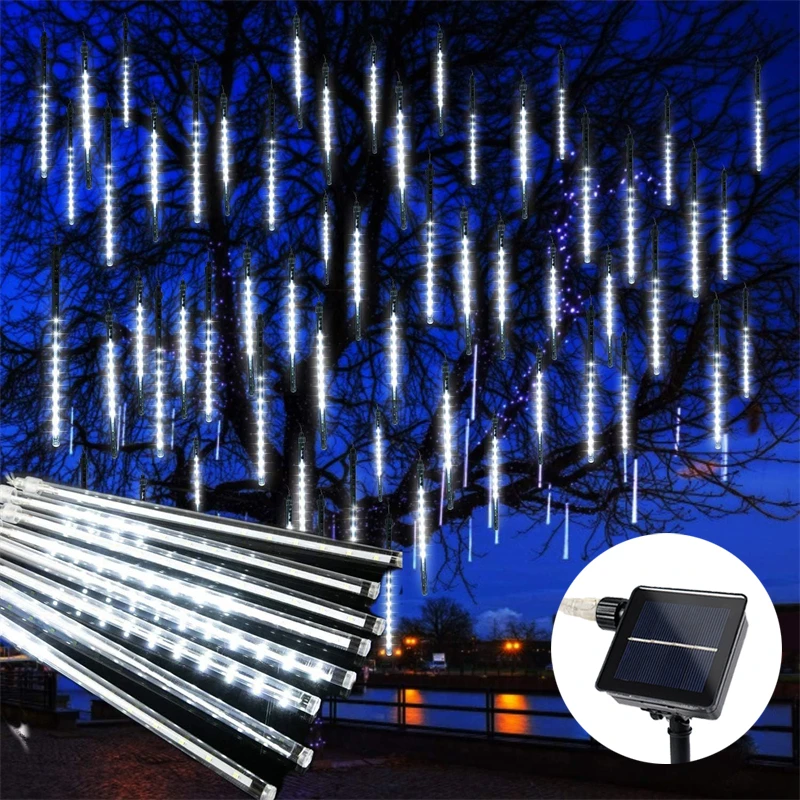 

Outdoors Yard Decoration LED 30/50cm 8 Tube Solar Meteor Shower String Light Falling Raindrop Fairy Light for Christmas Holiday