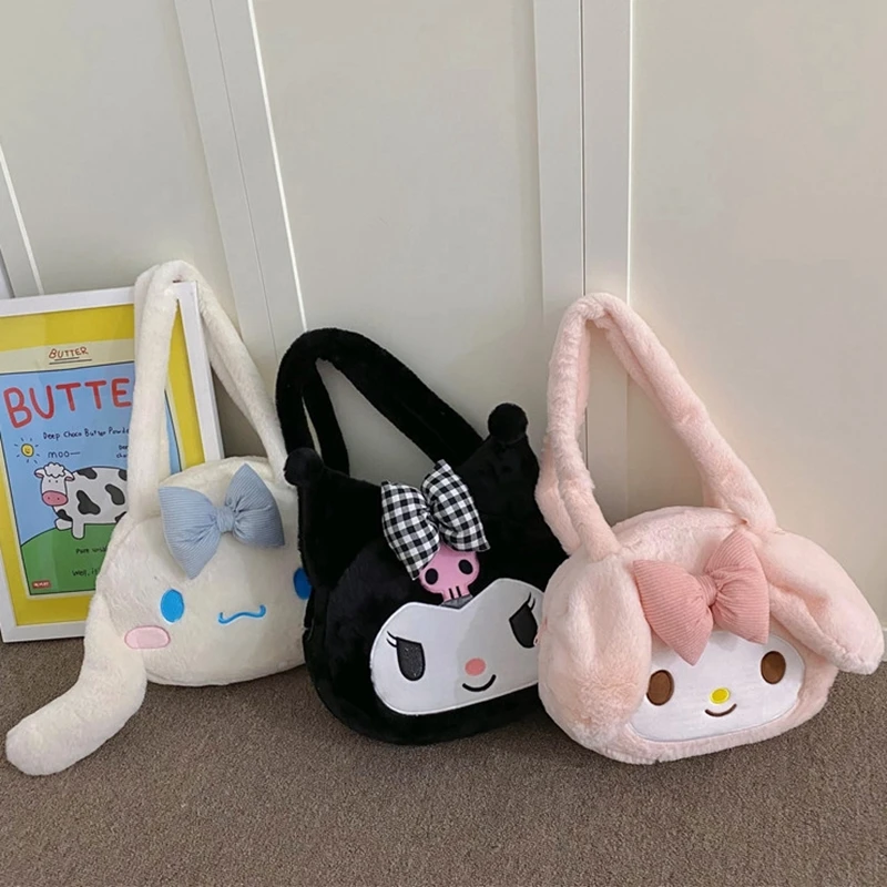 Sanrio Plush handbag anime large-capacity Bag Cartoon Kuromi Melody Cute Cosmetic Travel Storage Bags Women Girl Gifts