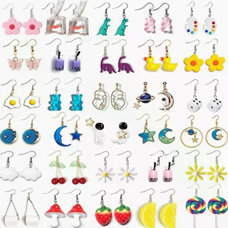 1Pair Resin Drop Earring Handmade Cute Eardrop For Women Girls Funny Cartoon Animal Rabbit Duck Ear Piercing Jewelry Gift