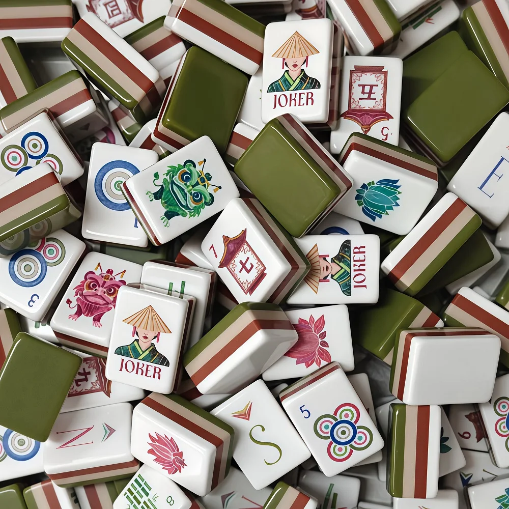 American Mahjong Set 4-Layer Acrylic Engraved 160 Tiles Mah Jongg Portable Travel Mahjong for Beginners Family Party Games Gifts