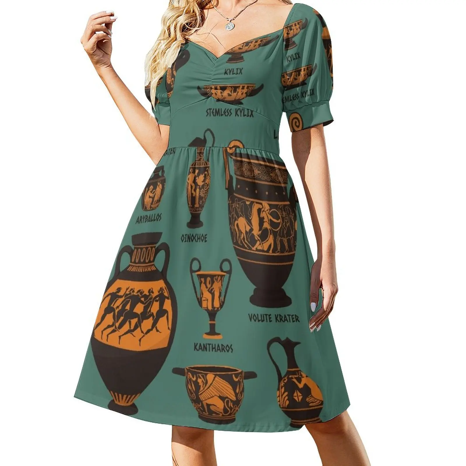 

Ancient Greek Pottery Short-Sleeved Dress dress party evening elegant luxury celebrity Dress for girls