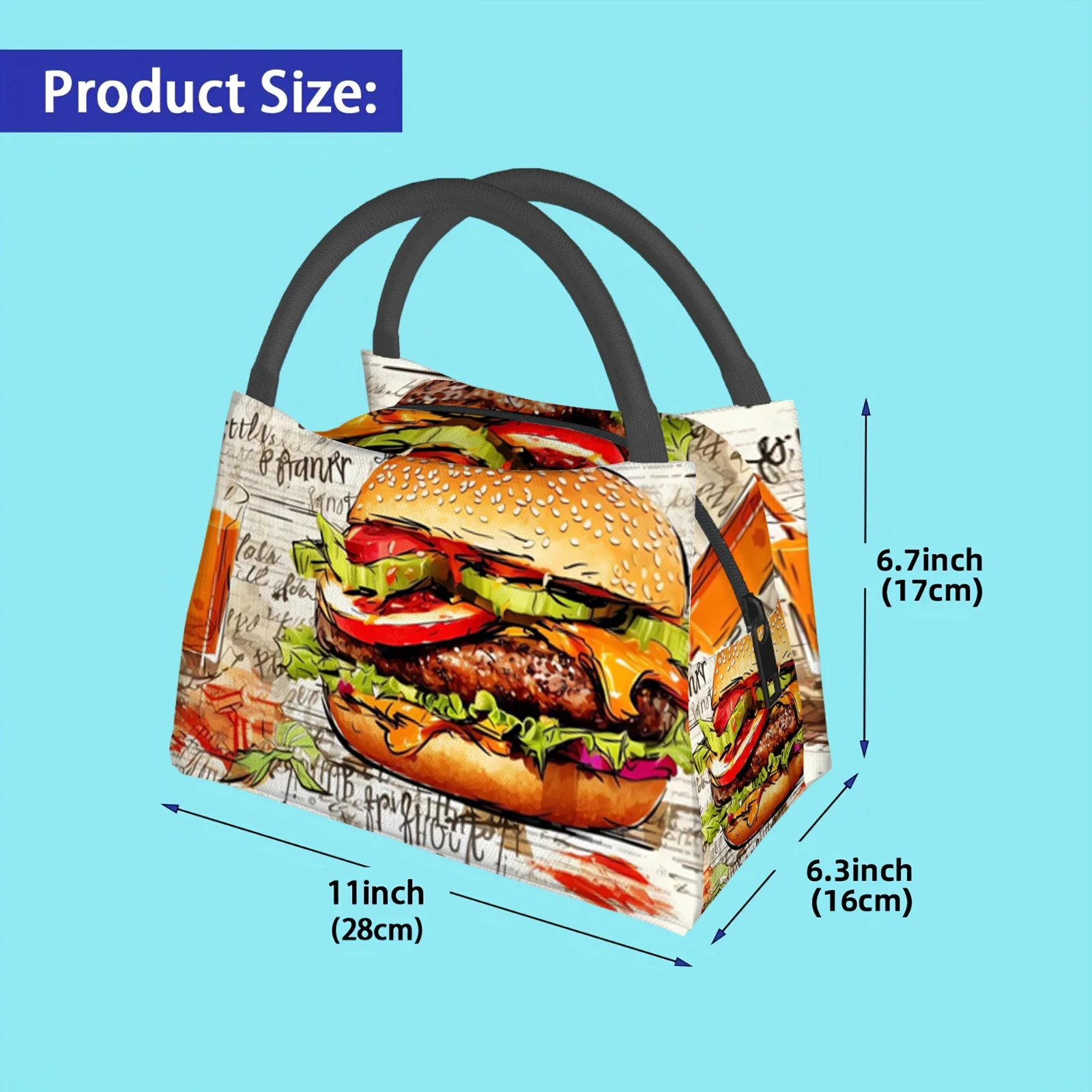 Delicious Burger with Drink Printed Thermal Bag Insulation Bag Insulated Bag No Food Contact Suitable for Home Restaurant Office
