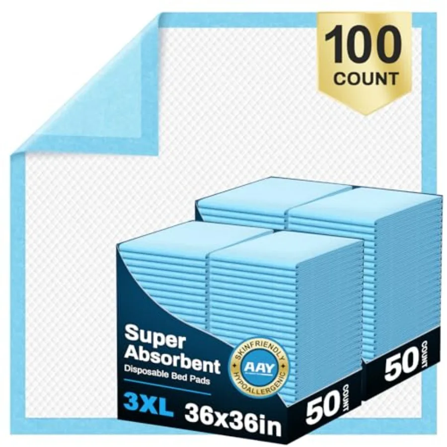 

AAY Disposable Bed Pads 36 x 36 100 Count Extra Large Disposable Chuck Underpads for Incontinence Super Absorbency 3XL Premium