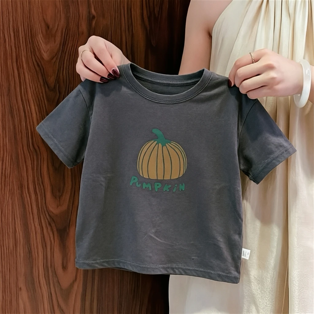 Pumpkin Pattern Children T-shirt Summer Clothing Loose Casual Short Sleeved Tops Tees Simple Comfort Kids T Shirts Round Collar