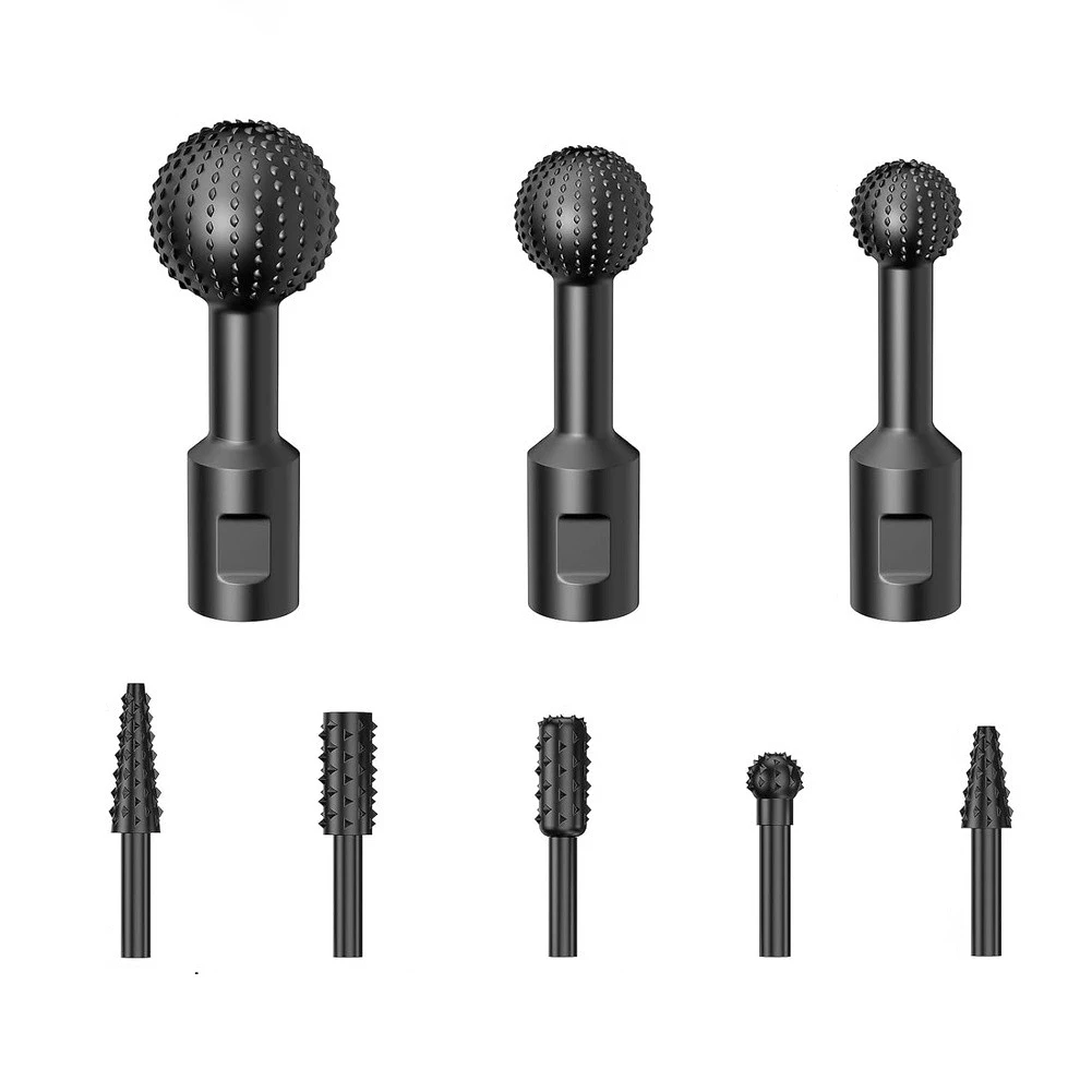 8 Piece Ball Gouge Rotary File Set for Wood Carving with Carbide Teeth and Direct Compatibility for Angle Grinders