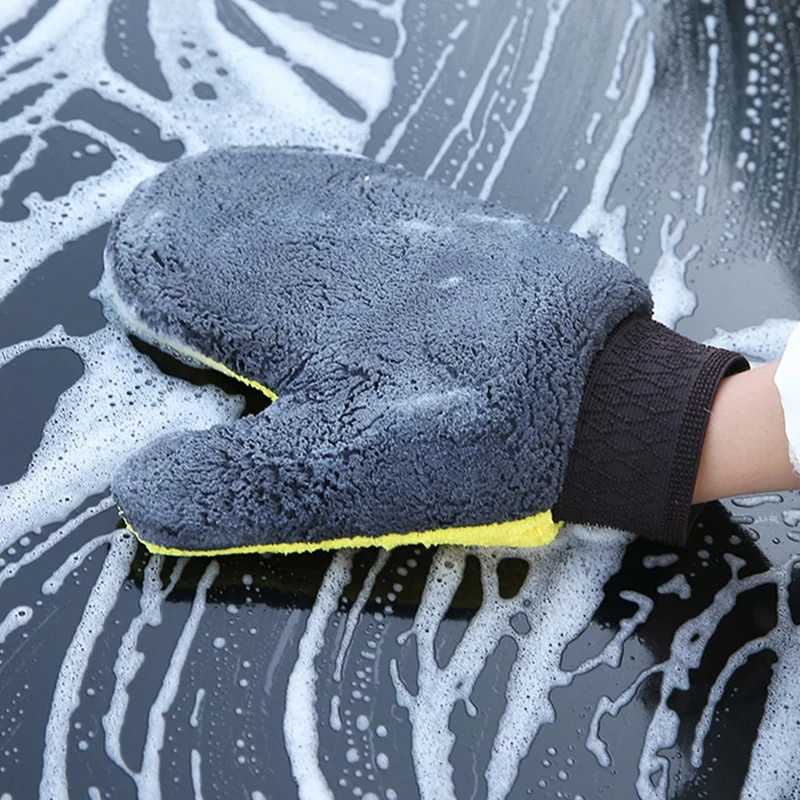 

Thickened Car Wash Gloves Paint-Free Waterproof Non-Slip Bearpaw Coral Velvet Double-Sided Cleaning Tool Thumb Wipe Car Towel