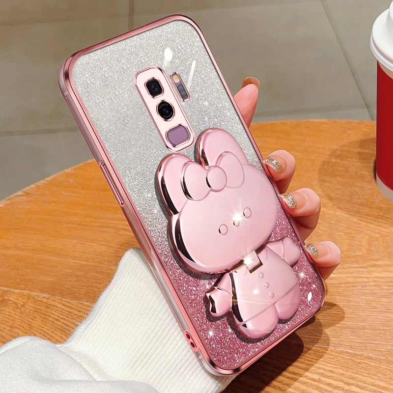 

S9 Plus Case For Samsung Galaxy S9 Plus Luxury Gradient Glitter Makeup Mirror Rabbit Folding Stand Back Cover Samsung S9 Plus