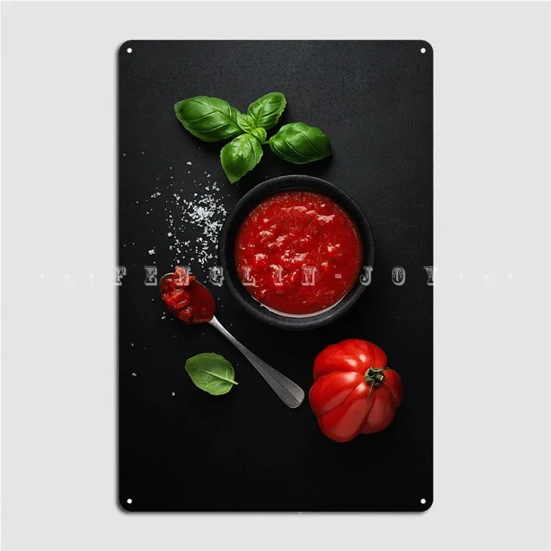 Póster de salsa de tomate y albahaca, placa de Metal, decoración del hogar para Pub, decoración de garaje, cartel de estaño