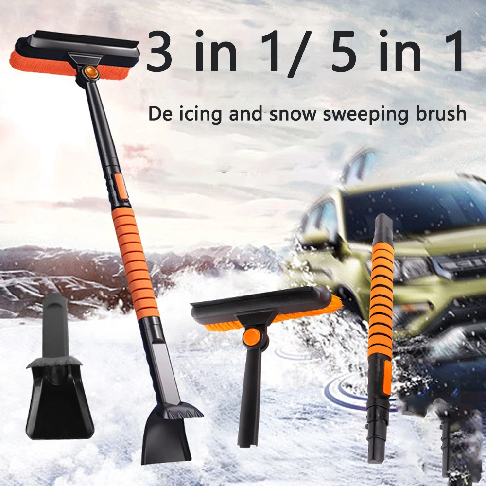 3 in 1/5 in 1 Car Snow Kit with Ice Scrapers Telescoping Foam Grip 270° Pivoting Snow Brush for Car Truck SUV Windshield