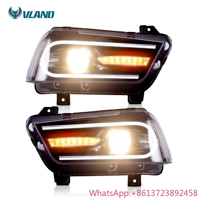 VLAND Factory Full LED Headlights With Sequential Headlamp 2011-2013 2014 7th Gen Head Light for Dodge Charger