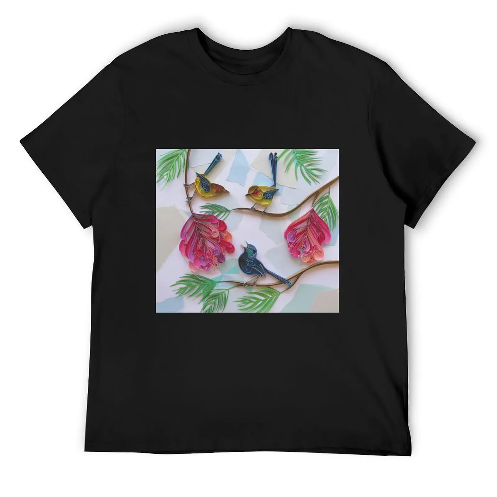 Three Blue Wrens amongst Grevillea T-Shirt vintage anime shirt graphics man clothes slim fit t shirts for men