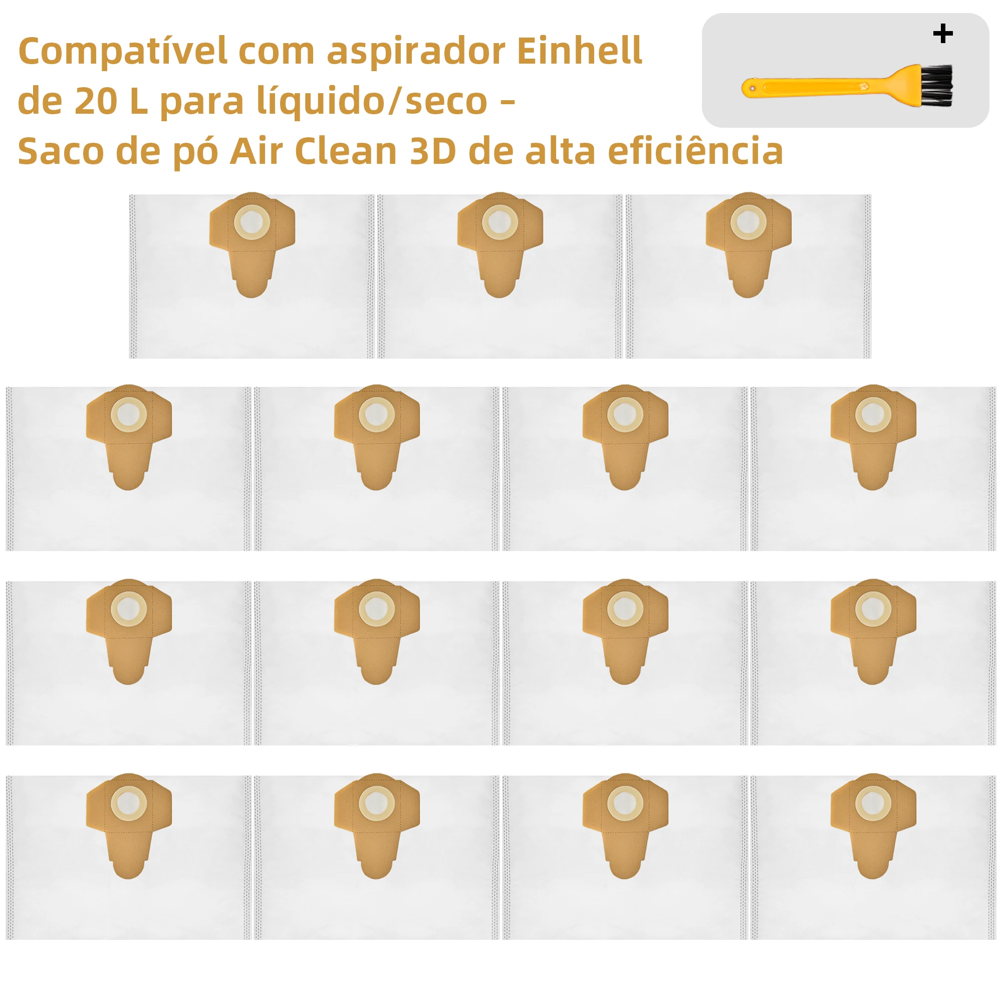 Sacos de Aspirador de Pó Não Tecidos de 20L Compatíveis com Aspiradores de Pó Úmidos/Secos Einhell, Sacos Coletor de Sujeira Adequados para Einhell
