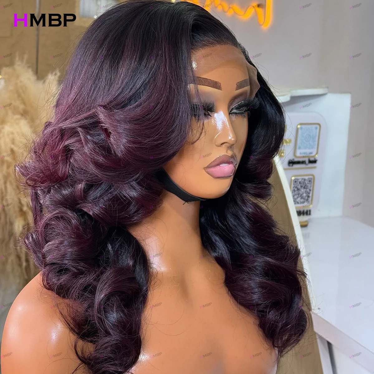 

Purple Color Bouncy Curly 360 HD Transparent Lace Wig 450 Density Glueless Lace Frontal Wig Human Hair Ready To Wear For Women