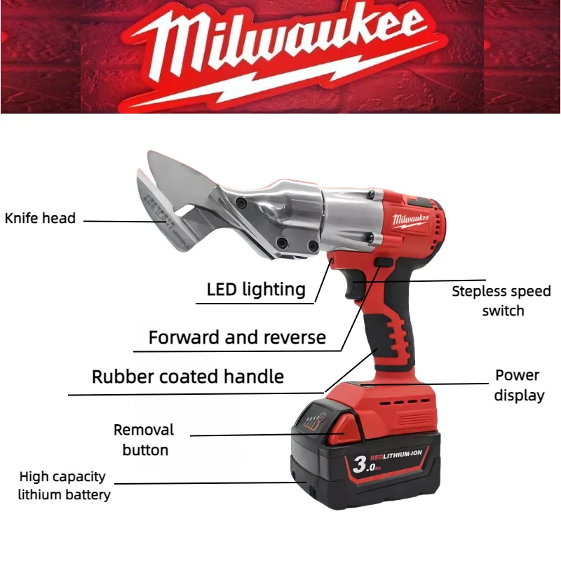 Milwaukee 2 Variable Speed with LED Light Cordless Sheet Metal Cutter Brushless Metal Shears Electric Iron Scissor Power Tools