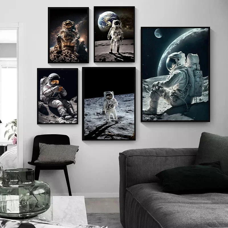 Astronauts Traveling in Space To See The Lunar Shuttle Canvas Painting and Prints Wall Art Picture for Bedroom Home Decor