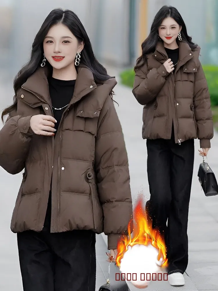 

Thiened Cotton Jaet Women's Stand Collar down Filled Coat Winter New Sle Warm Top Button Splicing Long Sve Zipper