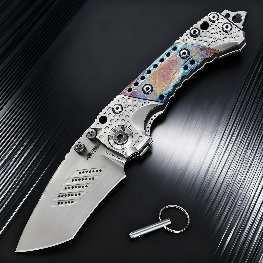 

Miller-TC4 titanium alloy handle heavy-duty folding knife, pure hand-baked blue titanium process, Z-wear steel collectible knife
