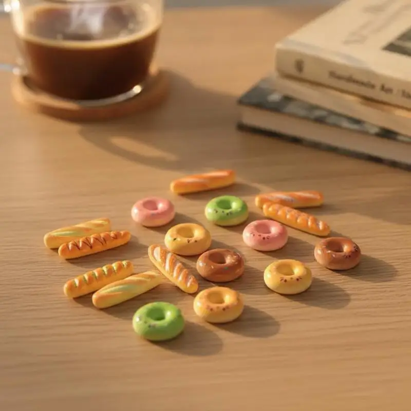 New Sale Simulation Mini Food Resin Charms 10Pcs Baguette Bread Donut Ornament DIY Supply For Phone Case Hair Clip Decor