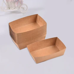 100Pcs Kraft Paper Boat Packaging Open Box Food Container Take-Out Serving Tray Oil-Proof Hot Dog Fruits Sushi Sandwich