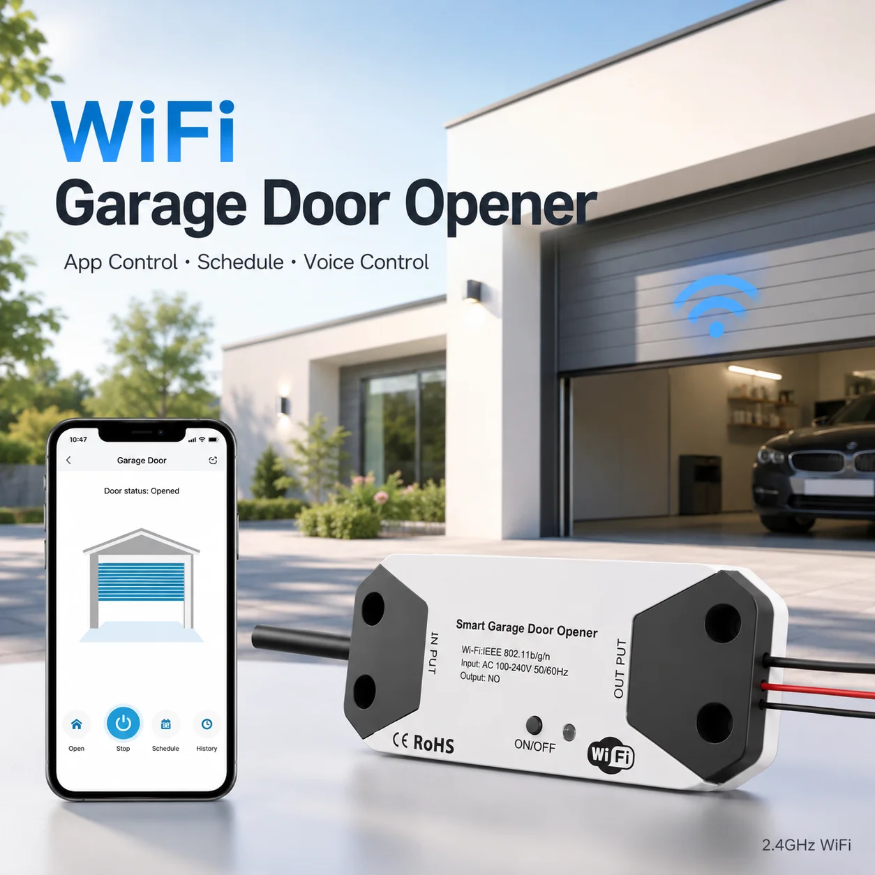 Tuya WiFi Garage Door Opener Controller Smart Switch Remote APP Control Schedule Alexa Google Home Smart Life No Hub Require