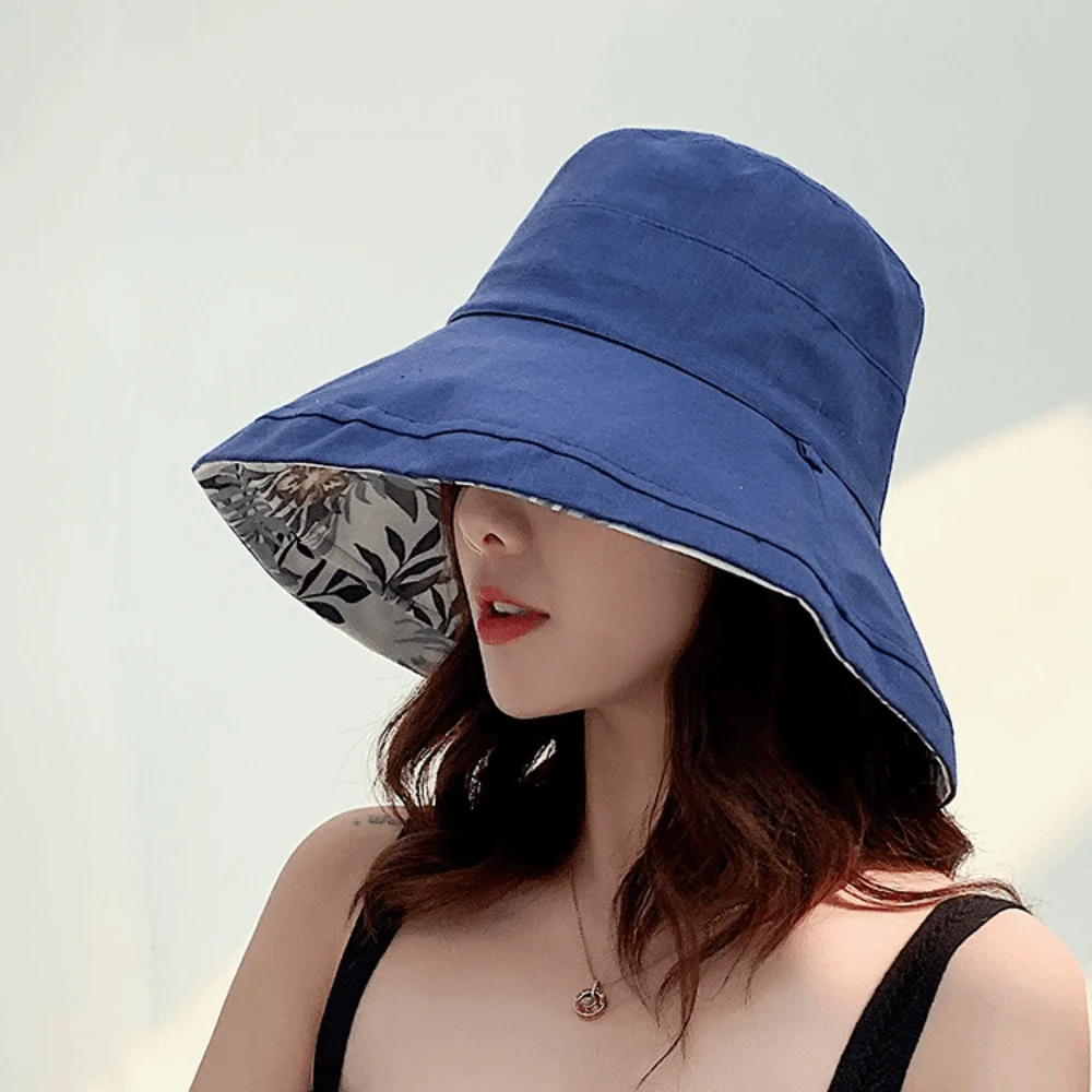 Panama Style Bucket Hat Reversible Double Sided Wearable Sun Visor Cap Breathable Four Seasons Big Brim Hat for Women