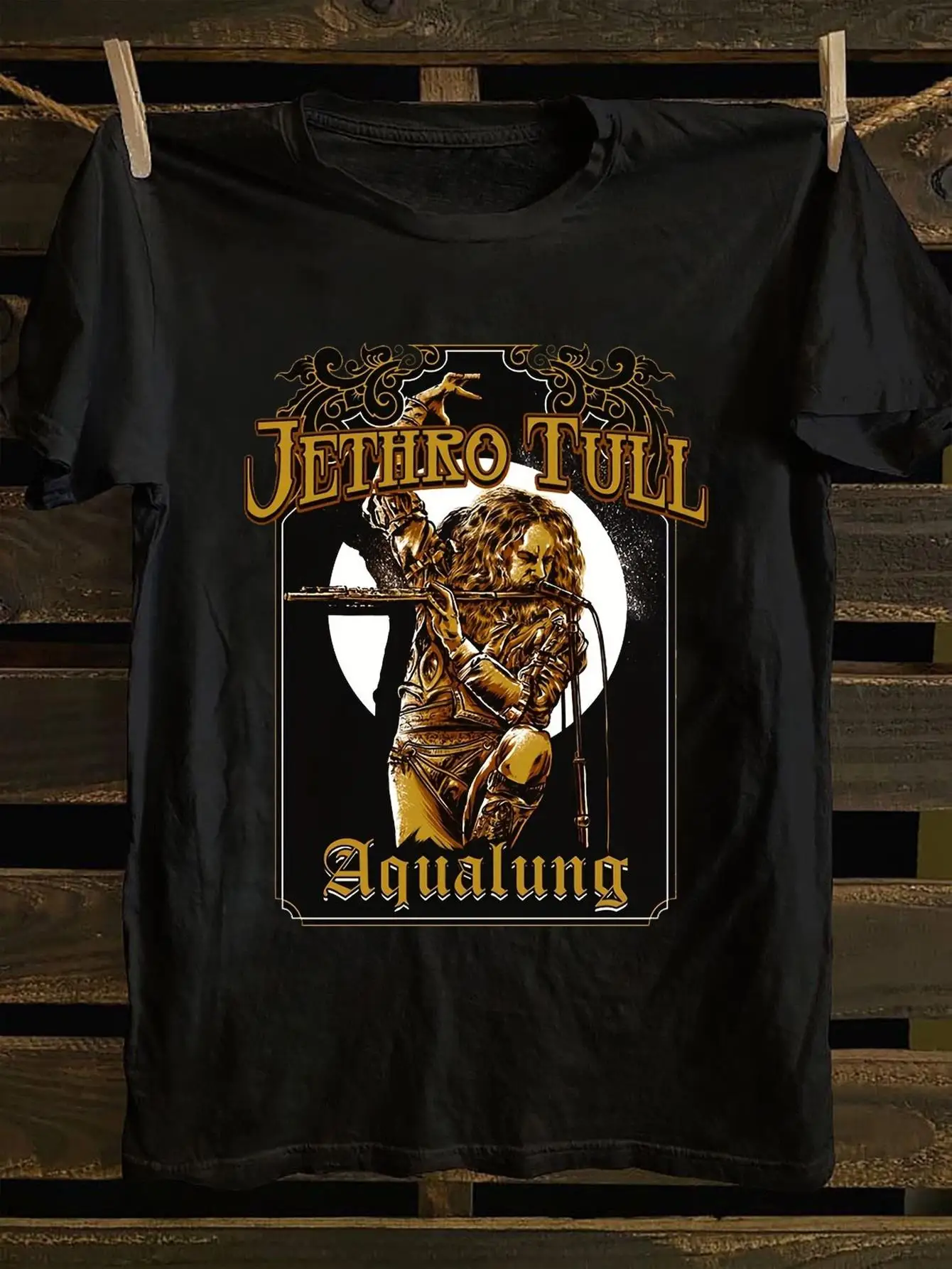 Camiseta estampada JETHRO TULL Aqualung - Camiseta preta retrô perfeita para fãs de rock e entusiastas da estética retrô