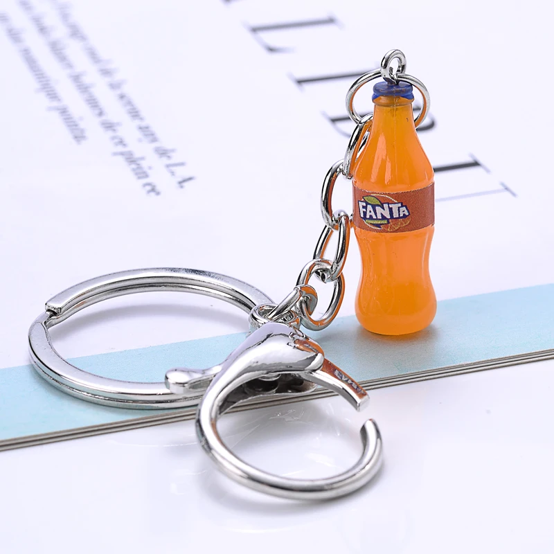 Fashion 8 Color Resin Bottle Trinket Women Keyring Simulation Glass Fanta Beverage Bottle Keychain Jewelry Pendant Gift Souveni