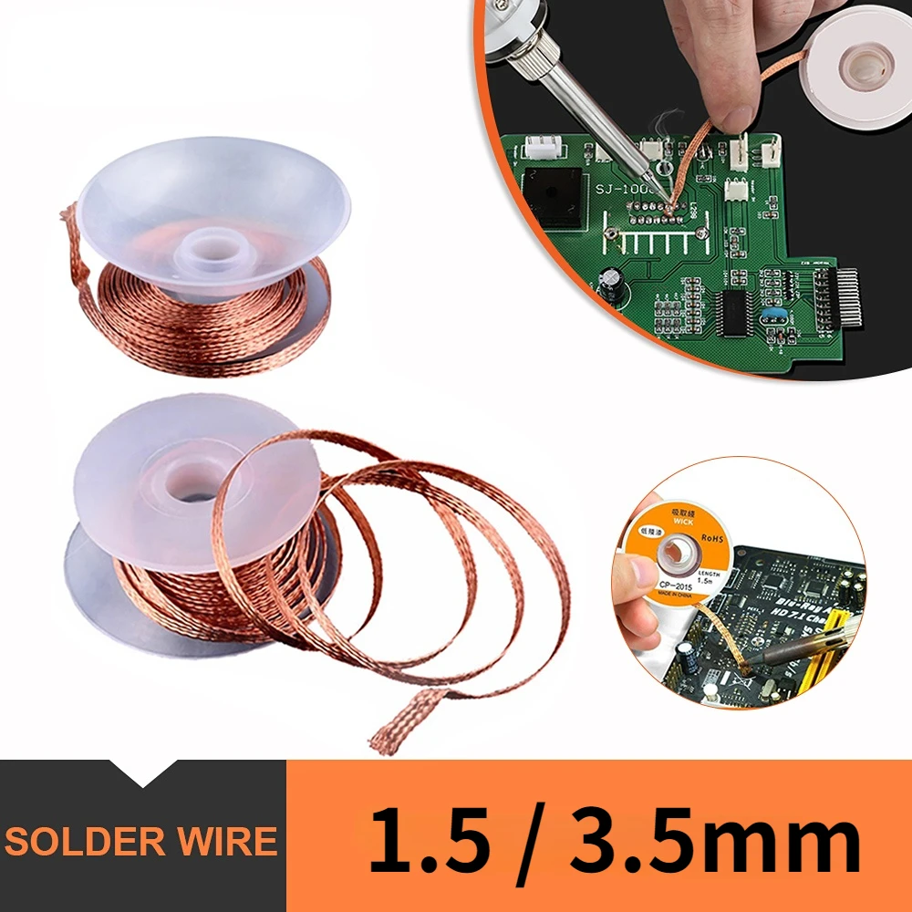 Desoldering Braid Tape Copper Welding Solder Remover 1.5/2/2.5/3/3.5mm Wire Soldering Wick Tin Lead Cord Flux  Repair Tool NEW