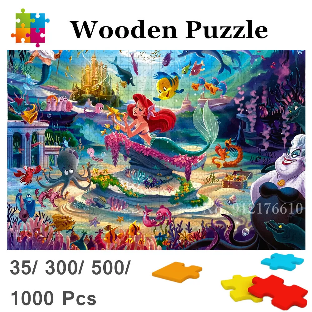 Disney Puzzle 1000 Pieces Ariel Little Mermaid Underwater Kingdom for Kids Adults Intellectual Jigsaw Puzzle Family Game Gifts