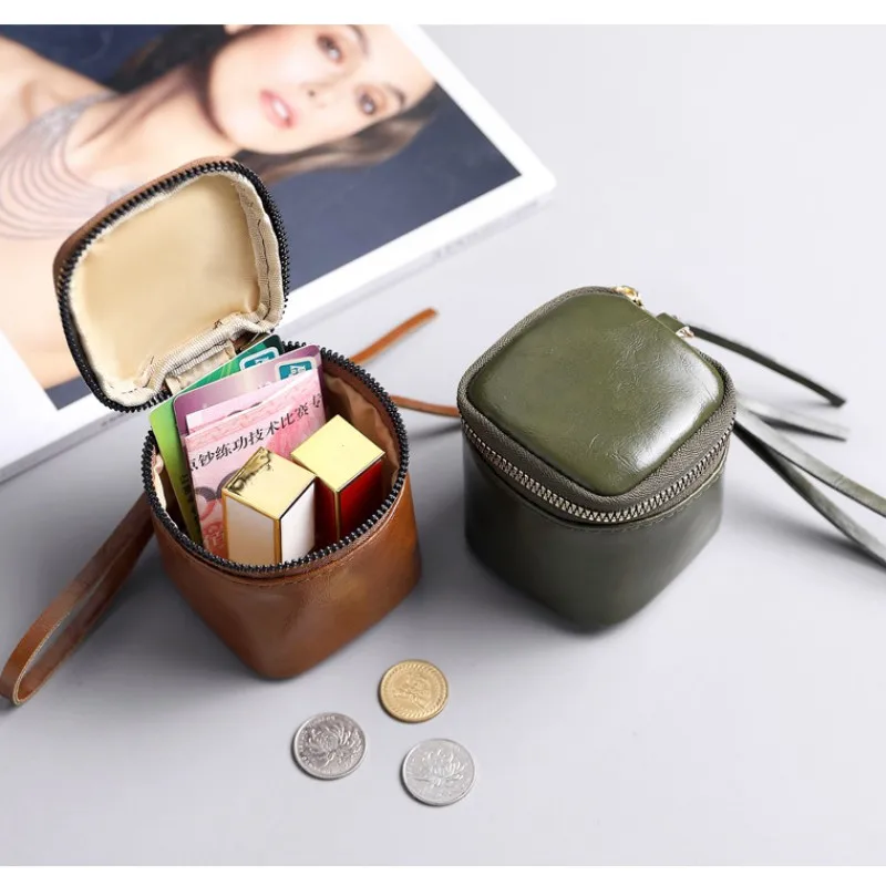 النفط الشمع الجلود بو الجلود المحمولة حقيبة المفاتيح Ins الرجعية نمط المتخصصة أحمر الشفاه الآثار الثقافية تخزين محفظة نسائية للعملات المعدنية