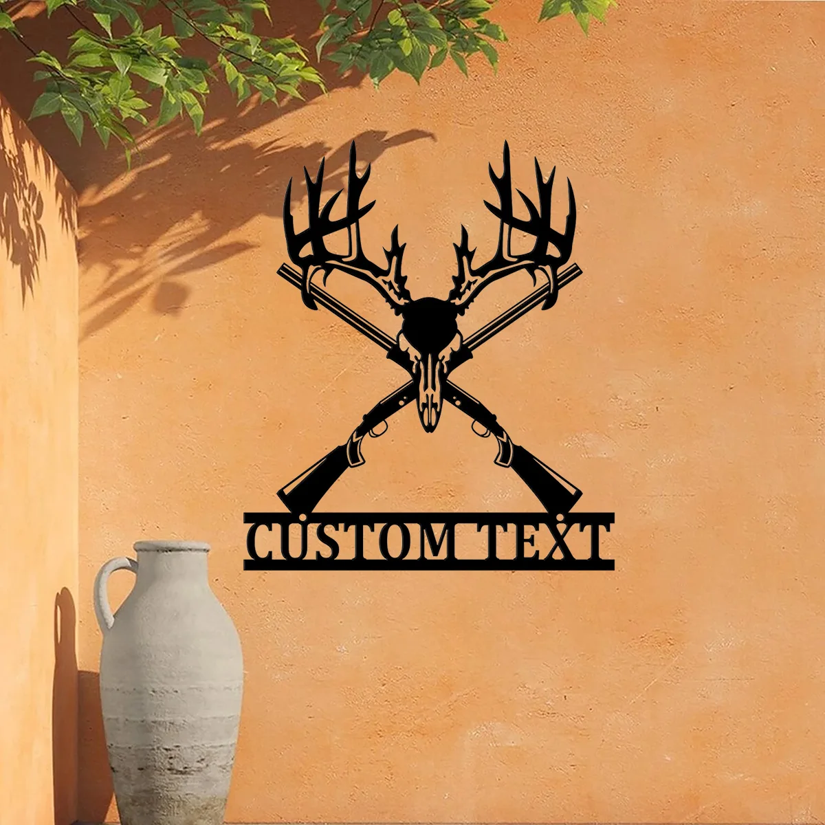 Custom Personalized Deer Head Metal Wall Art,Deer Head and Gun,Deer Antler Decor,Hunter Gift,Deer Sign,Gift For dad,Fathers Day