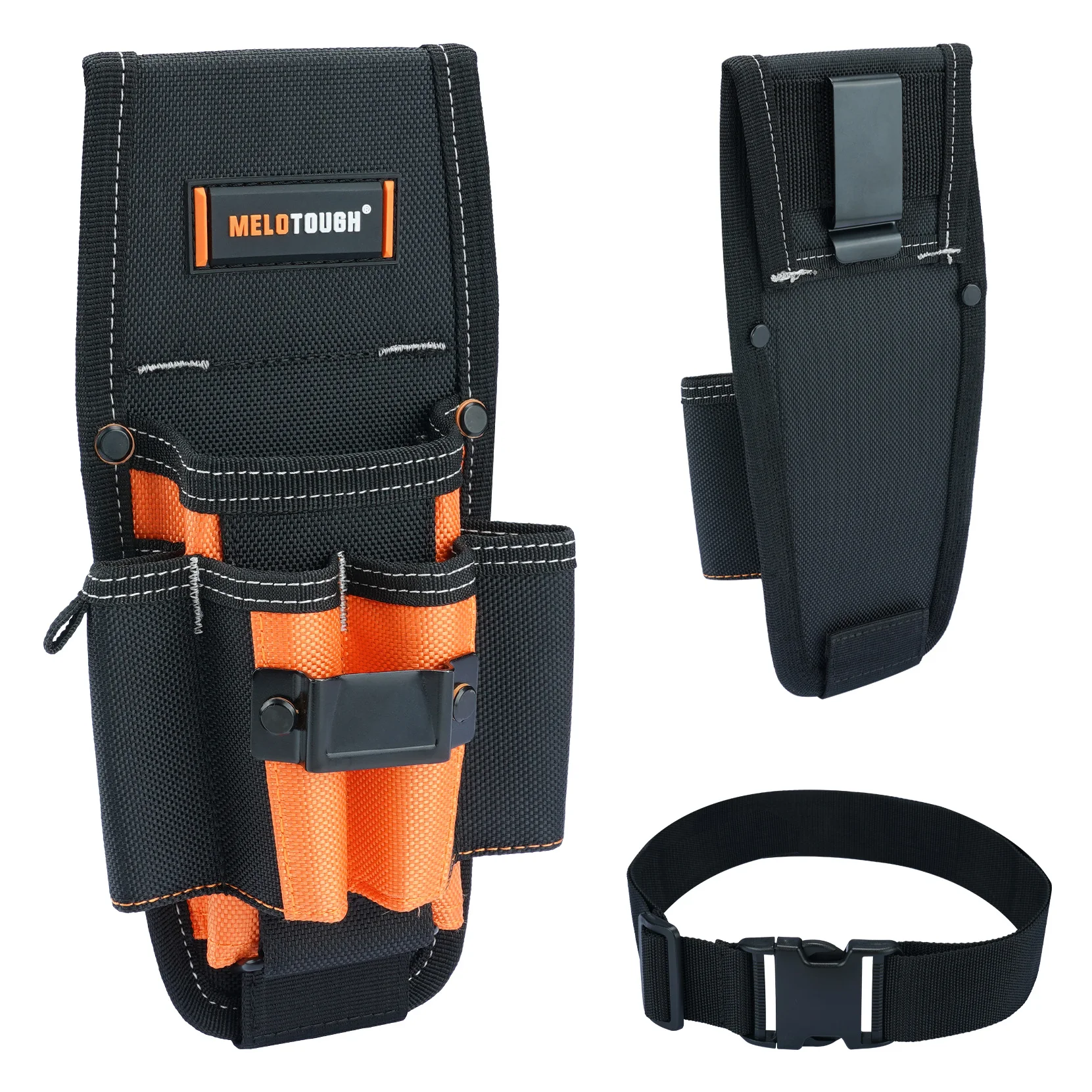MELOTOUGH 7-Pocket Technician Pouch-Small Pocket Tool Belt Pouch with Belt Clip,Clip on Larger Pockets & Loop