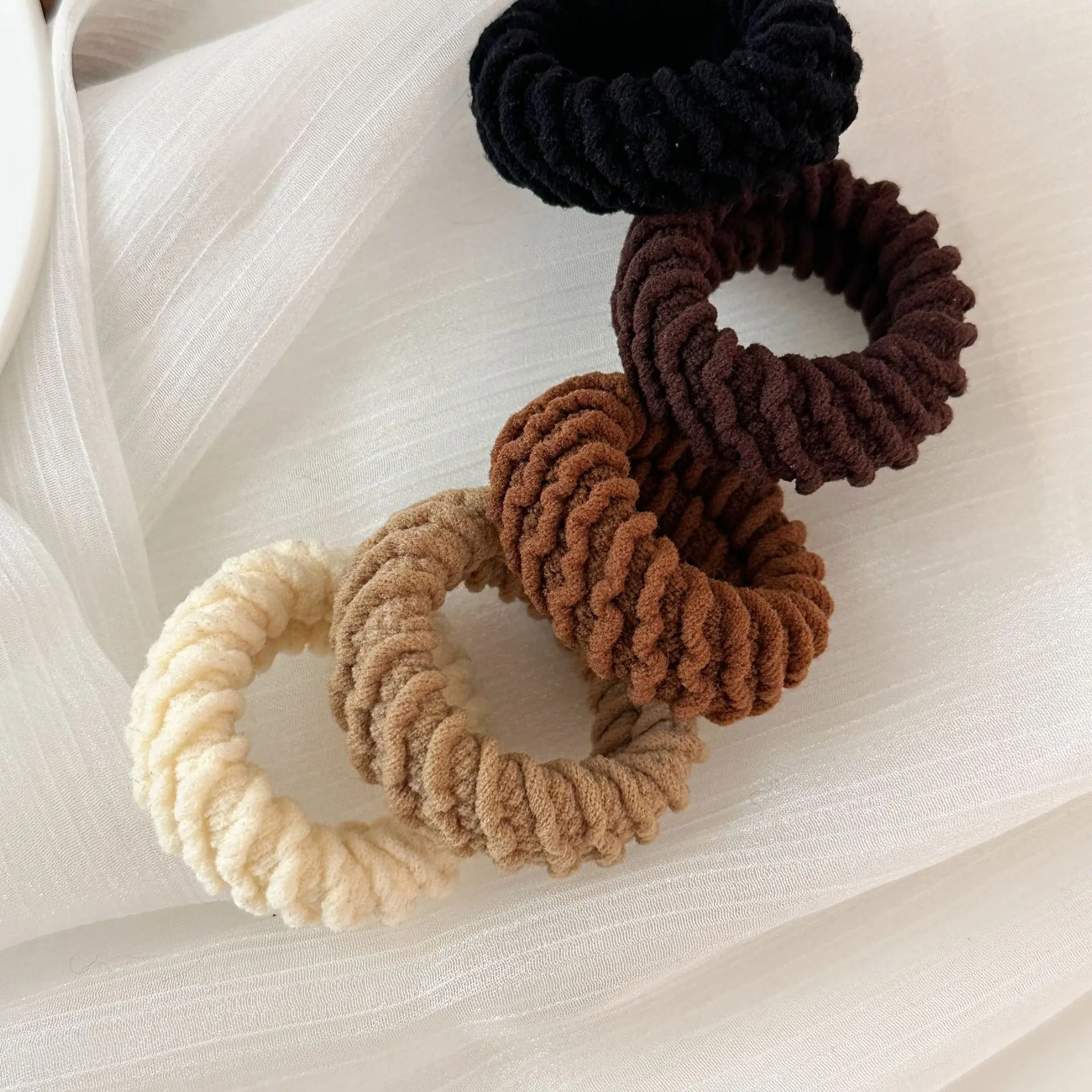 シームレステリーヘアタイ 高弾性 滑り止めシュシュ 女性用 厚いポニーテール用