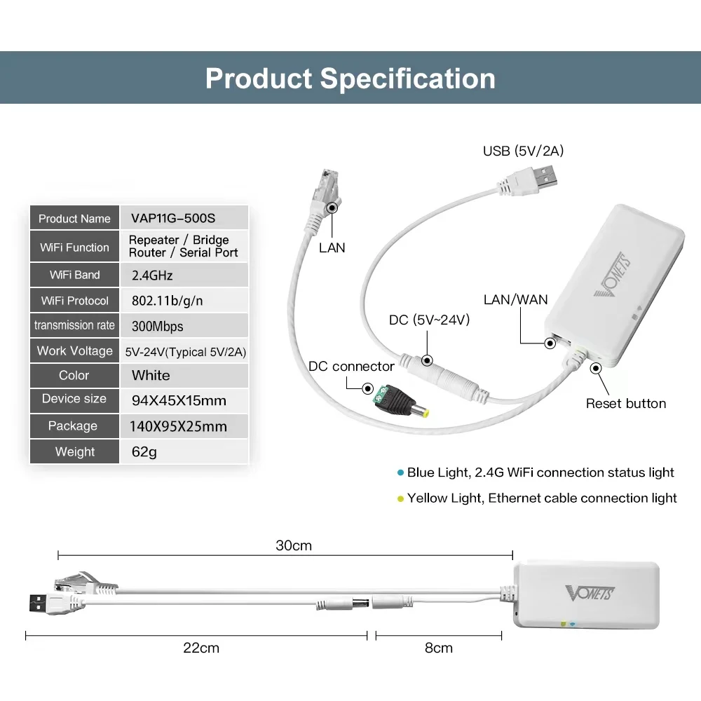 Imagem -06 - Vonets 2.4ghz Wifi Ponte Ethernet Repetidor sem Fio Roteador Hotspot Sinal Extensor para Dispositivos de Impressora Rede Dvr Vap11g500s