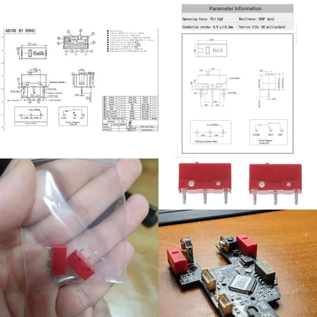 LXAA 2PCS Kailh for GM Switch 60M Life Gaming Mouse Micro Switch Button Red Dot