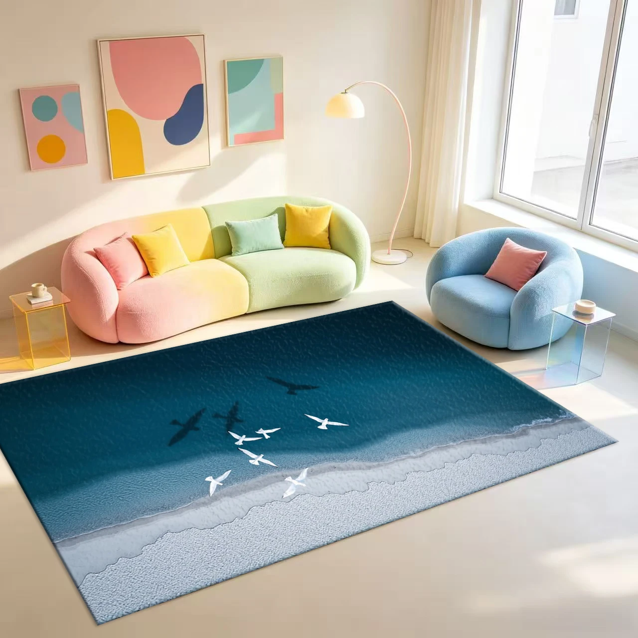 Aerial Seagull Ocean Beach Scenery Carpet Modern Natural Landscape Home Living Room Decorative Carpet