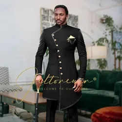 Men's Stand Collar African Style Elegant Suits For Men Slim Fit Formal Groom Tuxedos Prom Male Long Blazer Costume Homme