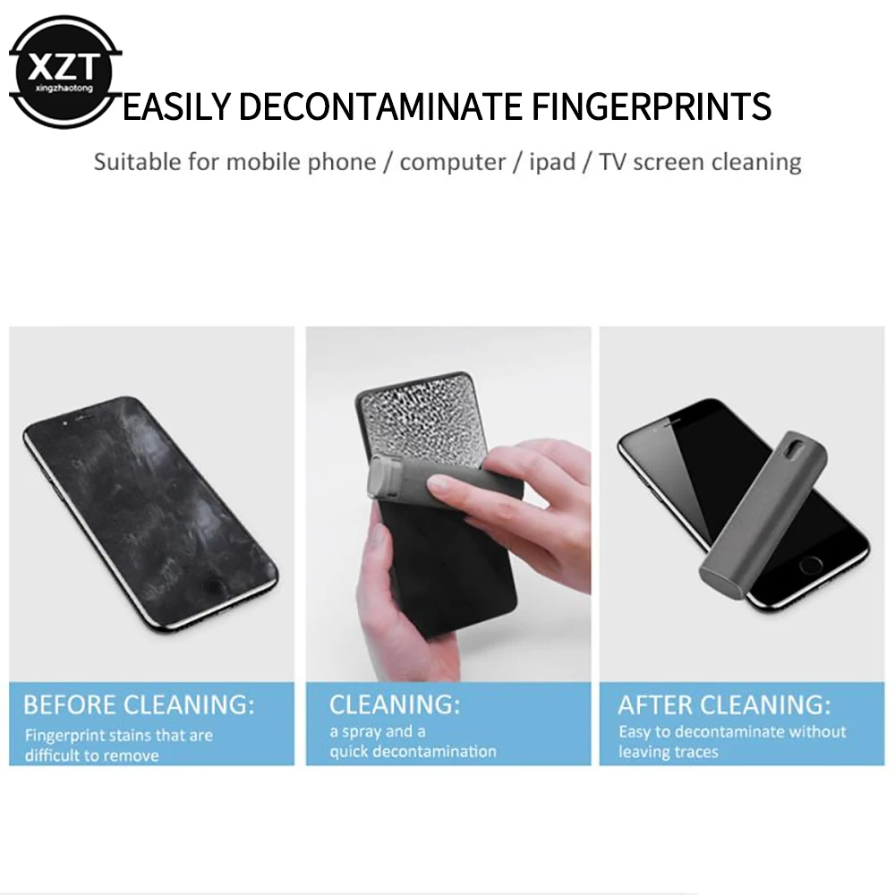 2 in1 Phone Screen Cleaner Spray Bottle Computer Mobile Phone Screen Dust Removal Tool Microfiber Cloth Set Tool Without Liquid
