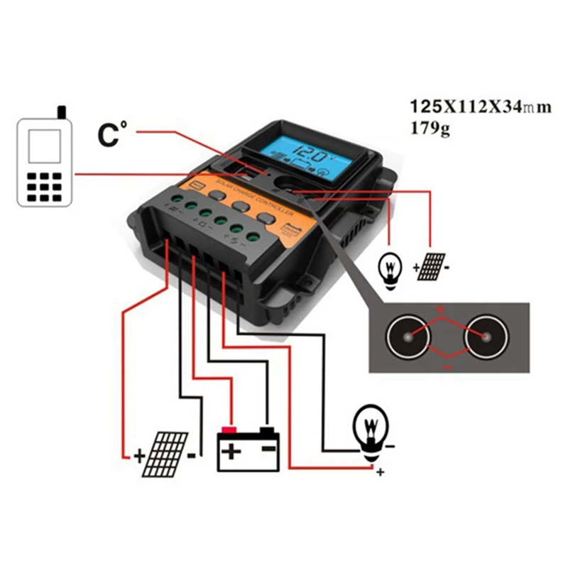 Solar Charge Controller 12V24V Solar Panel Battery Controller Regulator Auto 2 USB LCD Display Load Discharger