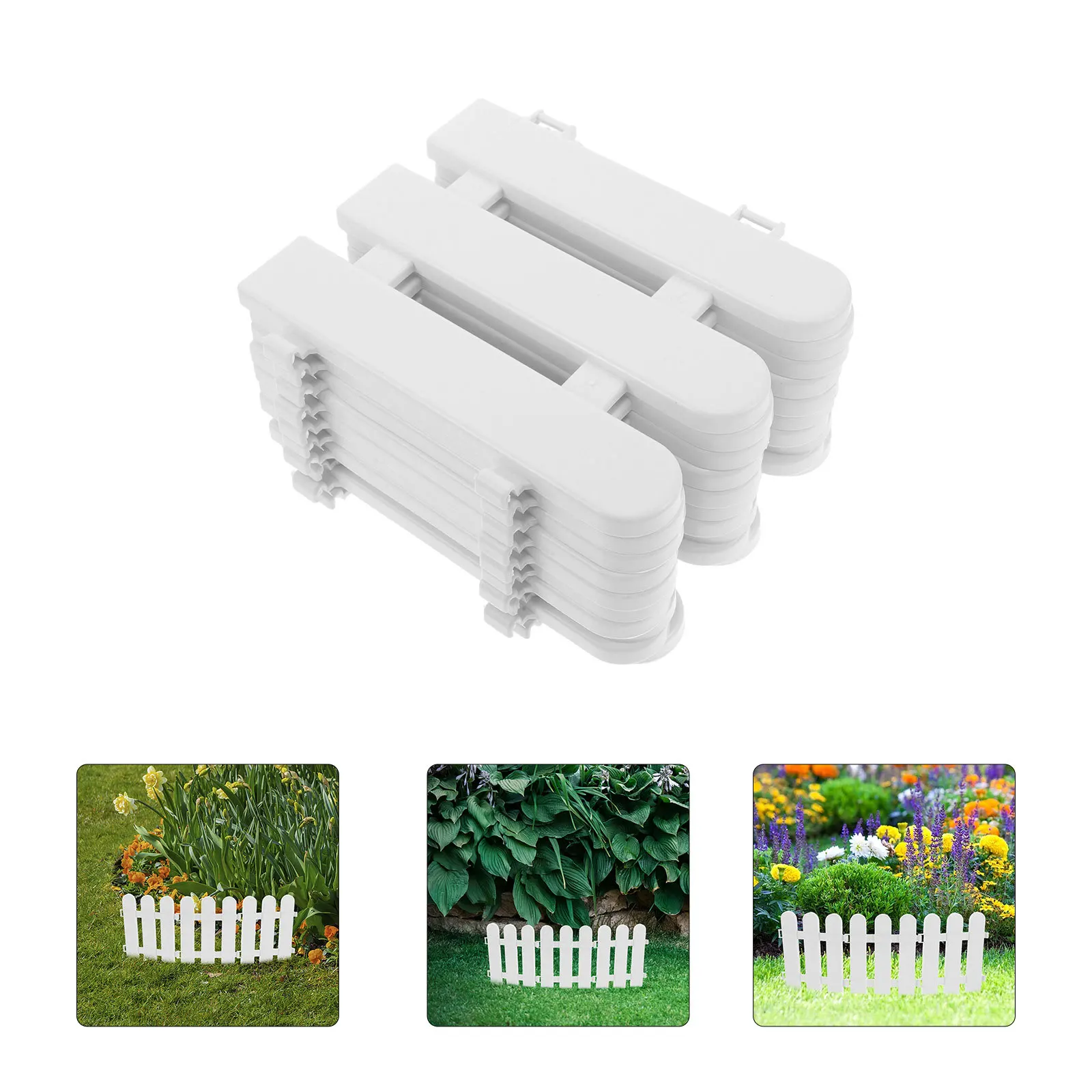 

10 pcs White Plastic Garden Picket Shop Display Fence Decorative Landscape Path Courtyard Display Christmas Tree Fence