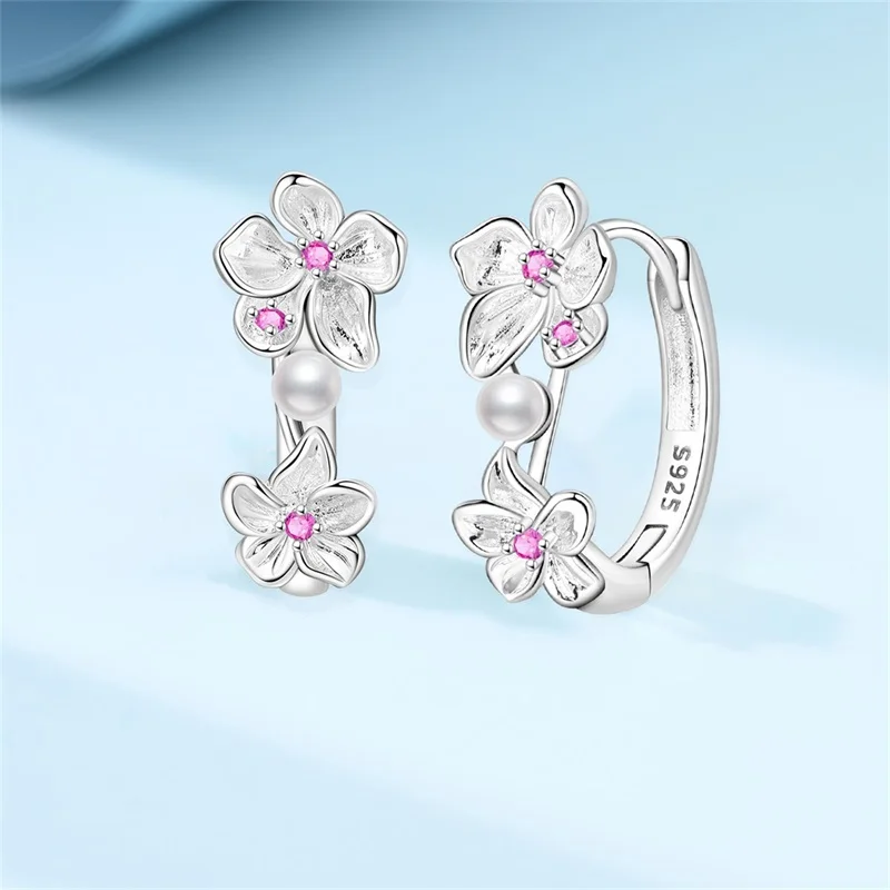2026 New Original 925 Sterling Silver Pink Diamond Flower Wreath Earrings For Women Exquisite Birthday Anniversary Jewelry Gifts 2