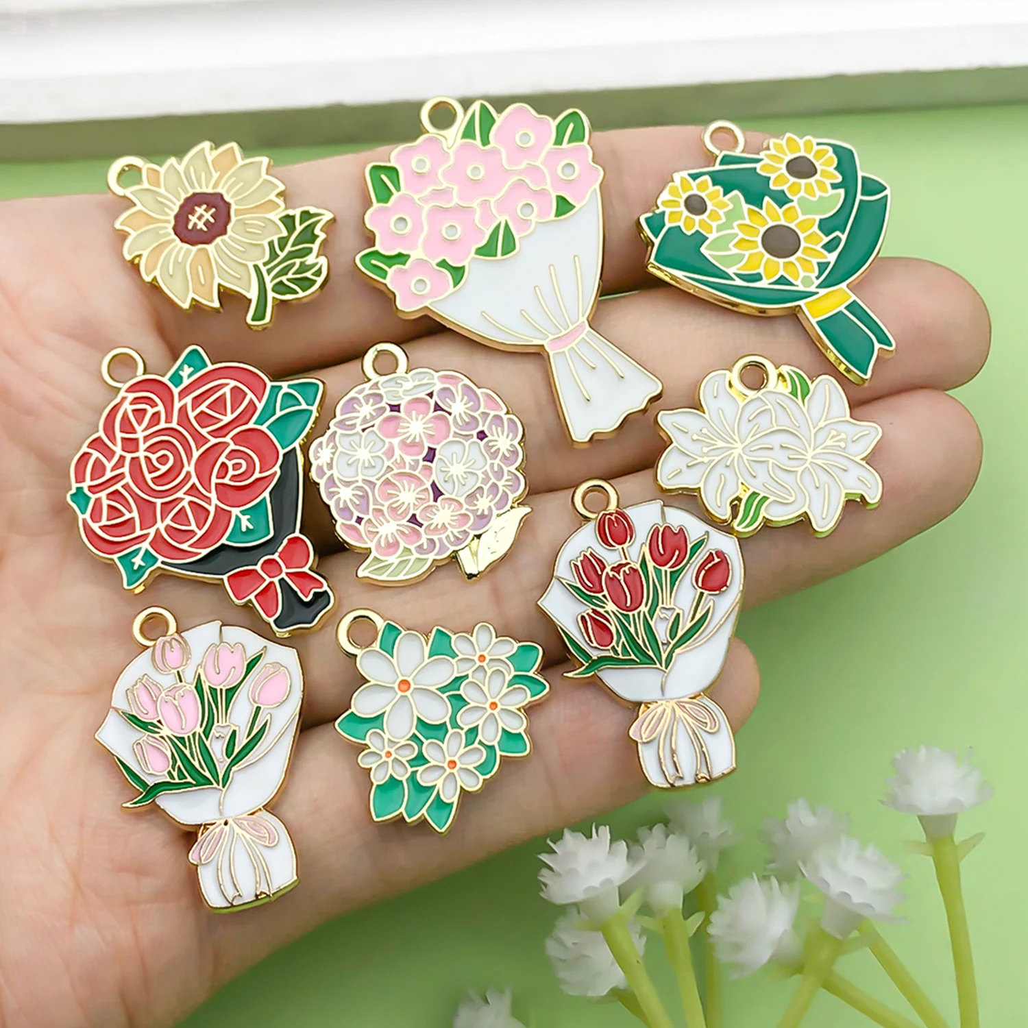 10 قطعة المينا الزهور سحر سبائك زهرة الورد ، أقحوان ، عباد الشمس ، المعلقات القرنفل DIY بها بنفسك صنع المجوهرات اكسسوارات